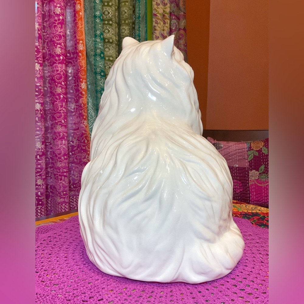 Vintage MCM Ceramic White Persian Cat With Green Eyes - Picture 5 of 13